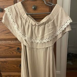 Tan off the shoulder dress